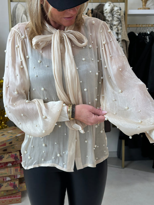 Chemise perles beige