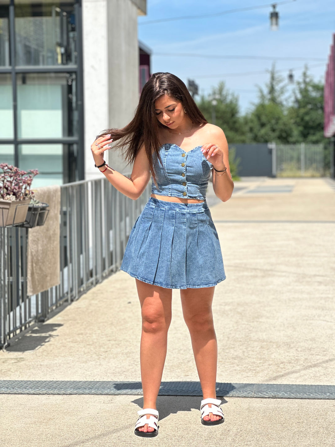 Ensemble jean bustier + jupe