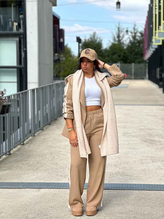 Ensemble blazer bandes coco beige camel