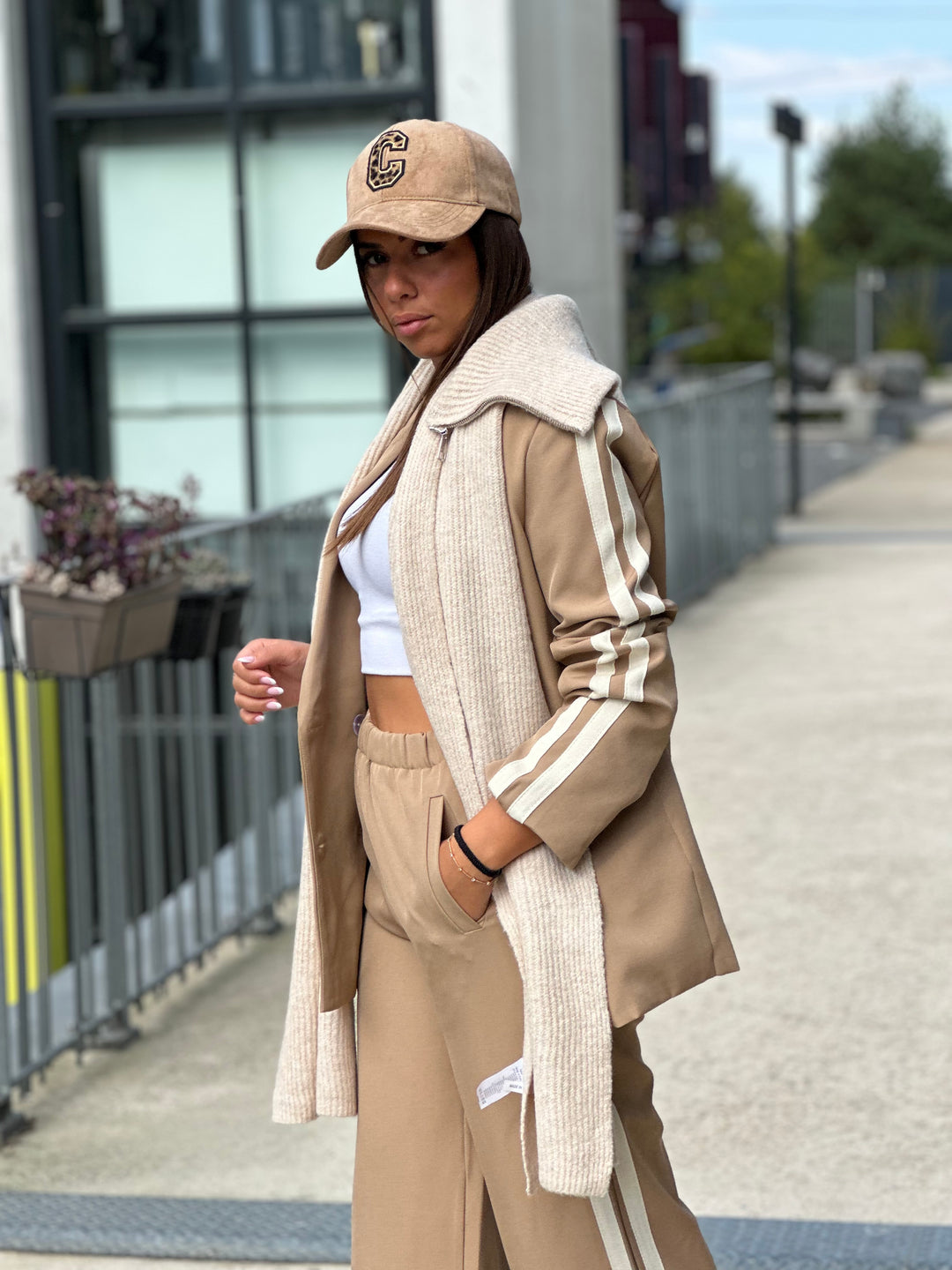 Ensemble blazer bandes coco beige camel