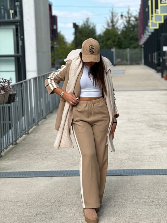 Ensemble blazer bandes coco beige camel