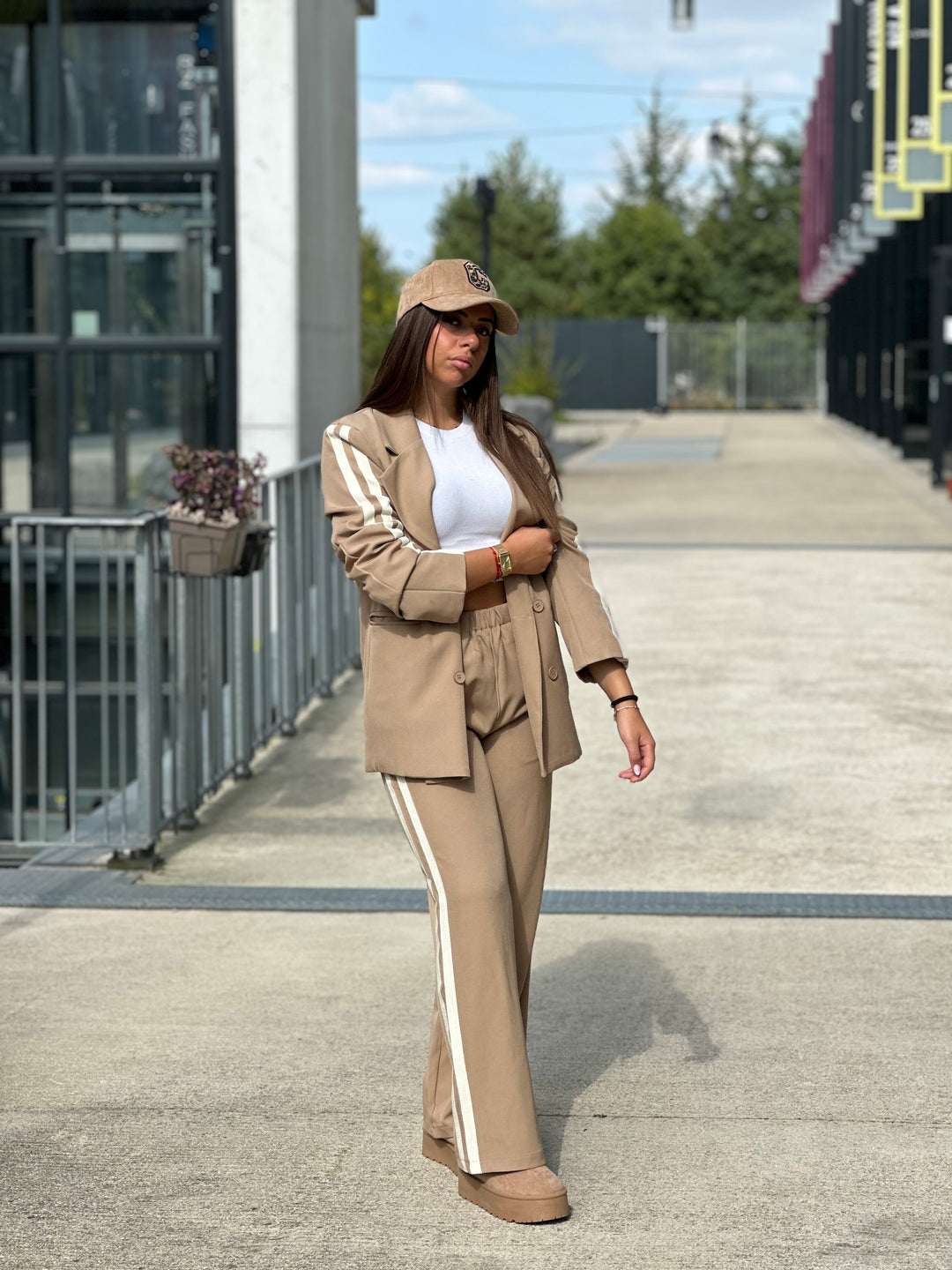 Ensemble blazer bandes coco beige camel