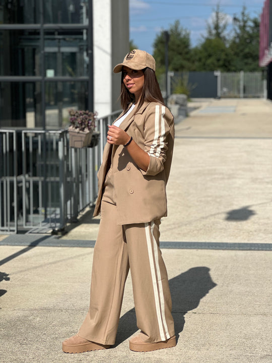 Ensemble blazer bandes coco beige camel