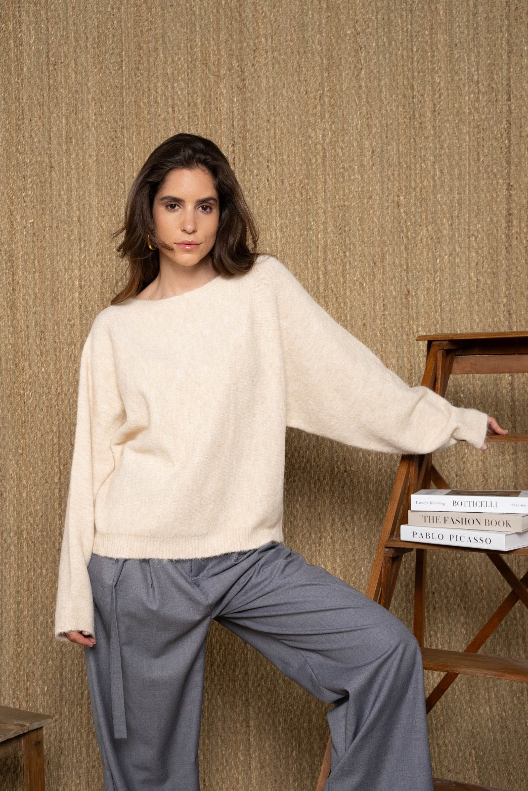 Pull maille petits noueux beige / Pu