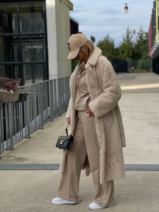 Ensemble jogging bandes Nathalie en beige uni