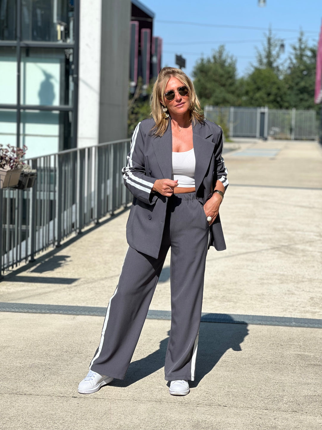 Ensemble blazer bandes coco Gris