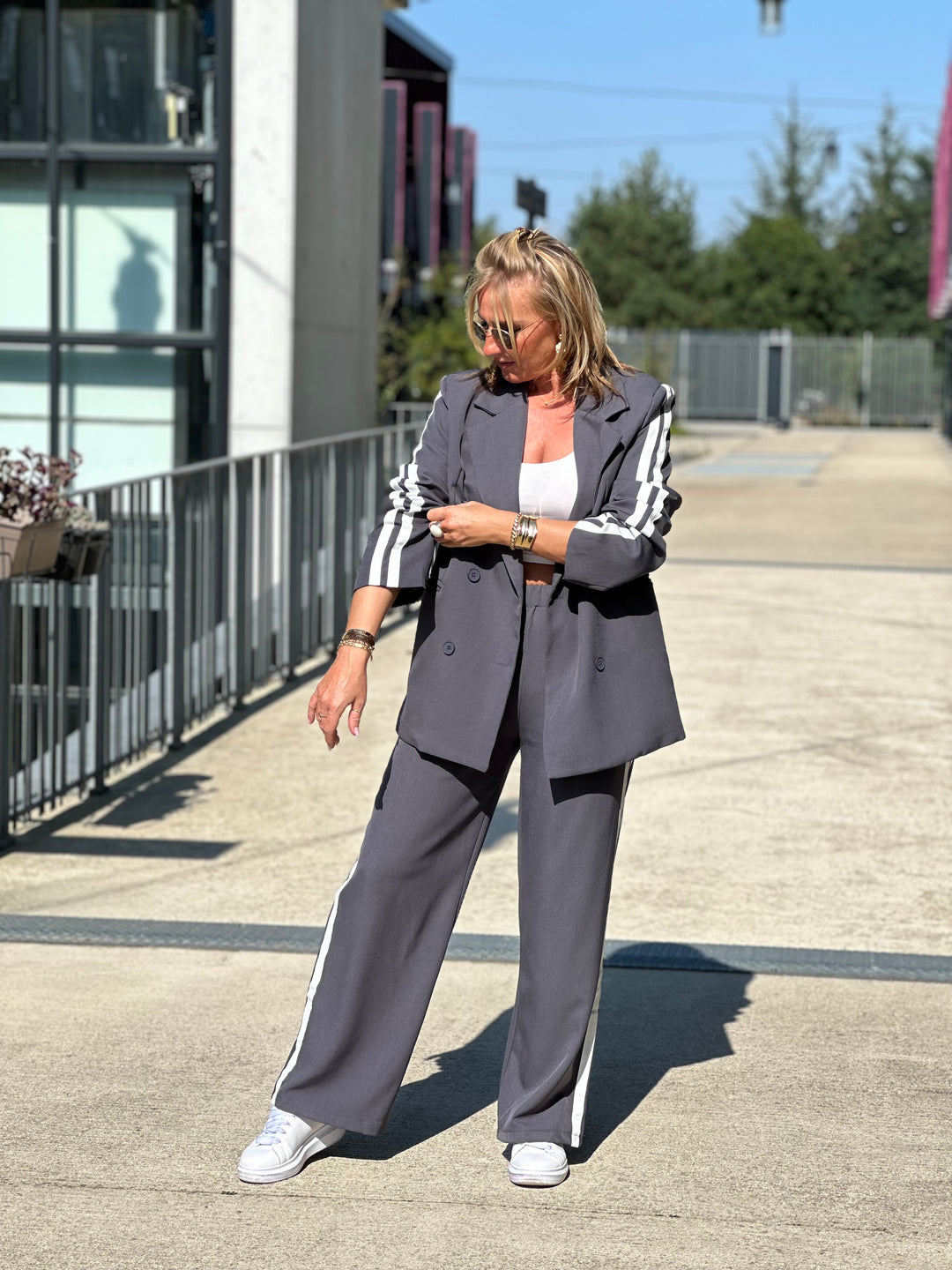 Ensemble blazer bandes coco Gris