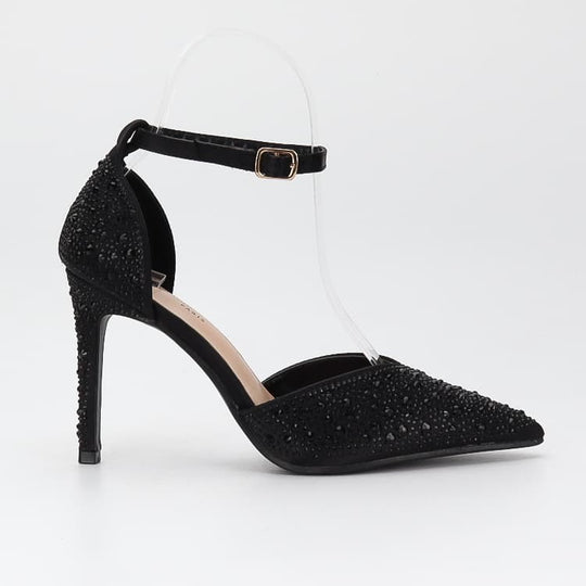 Sandal talon strass noir