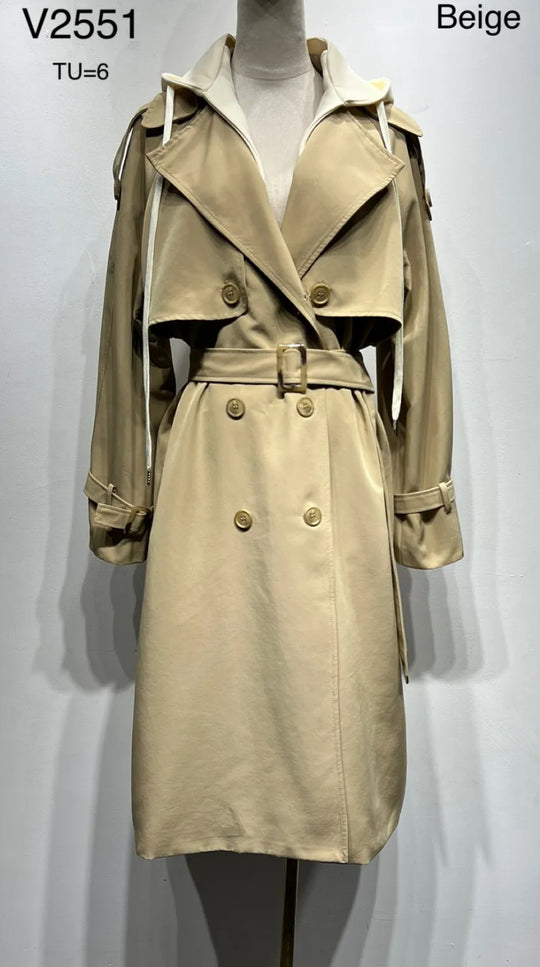 Trench-coat imperméable beige capuche beige