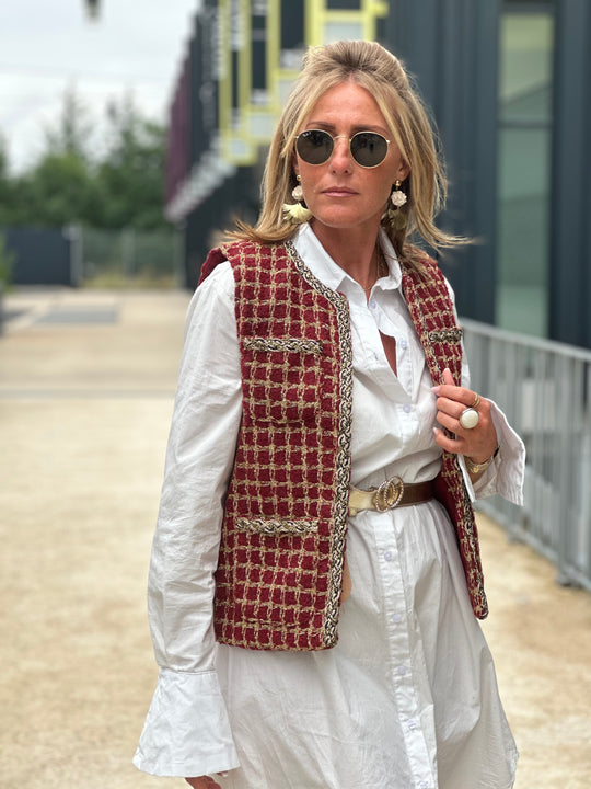 Gilet tweed bordeaux