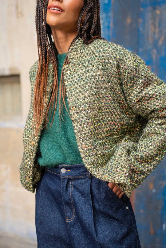 Bomber mailles paillettes en vert