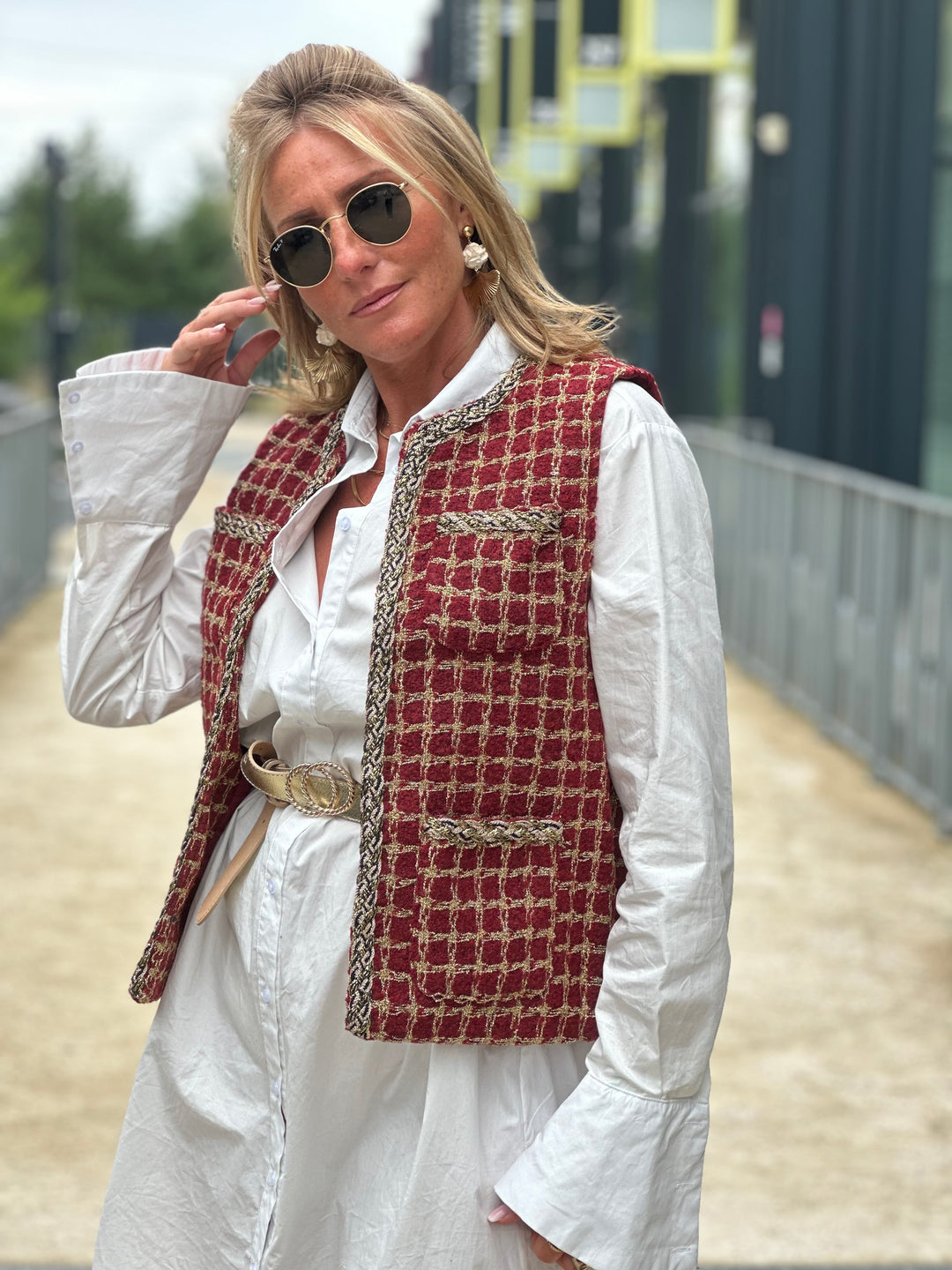 Gilet tweed bordeaux