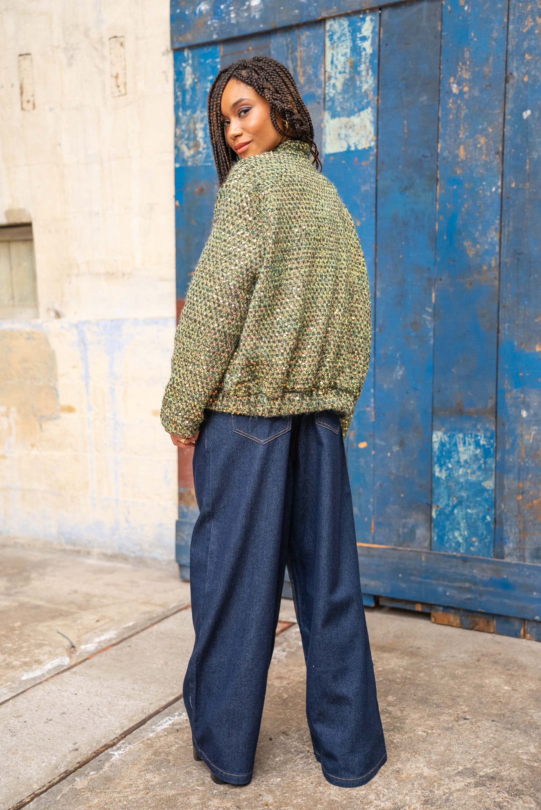 Bomber mailles paillettes en vert