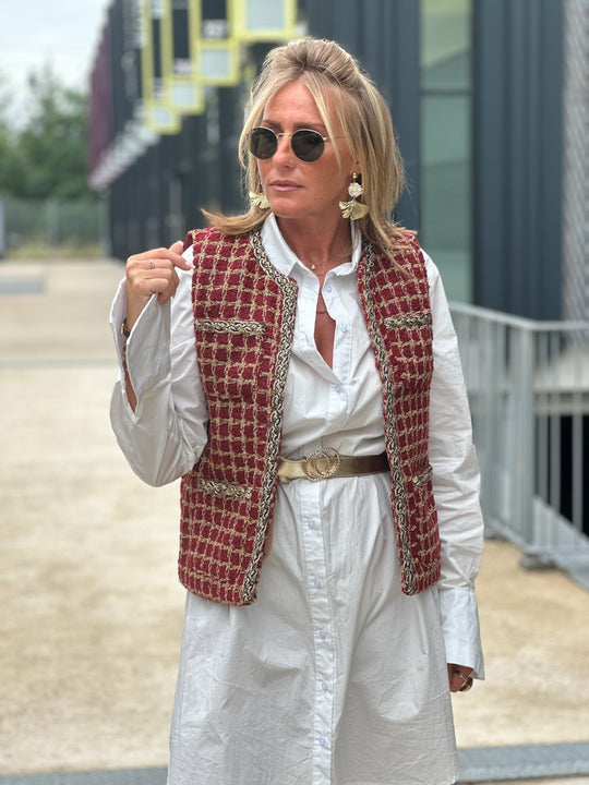 Gilet tweed bordeaux