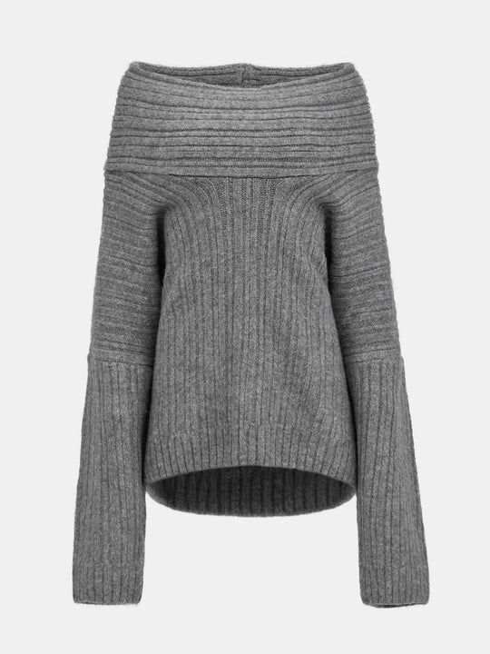 Pull grand col Iris gris