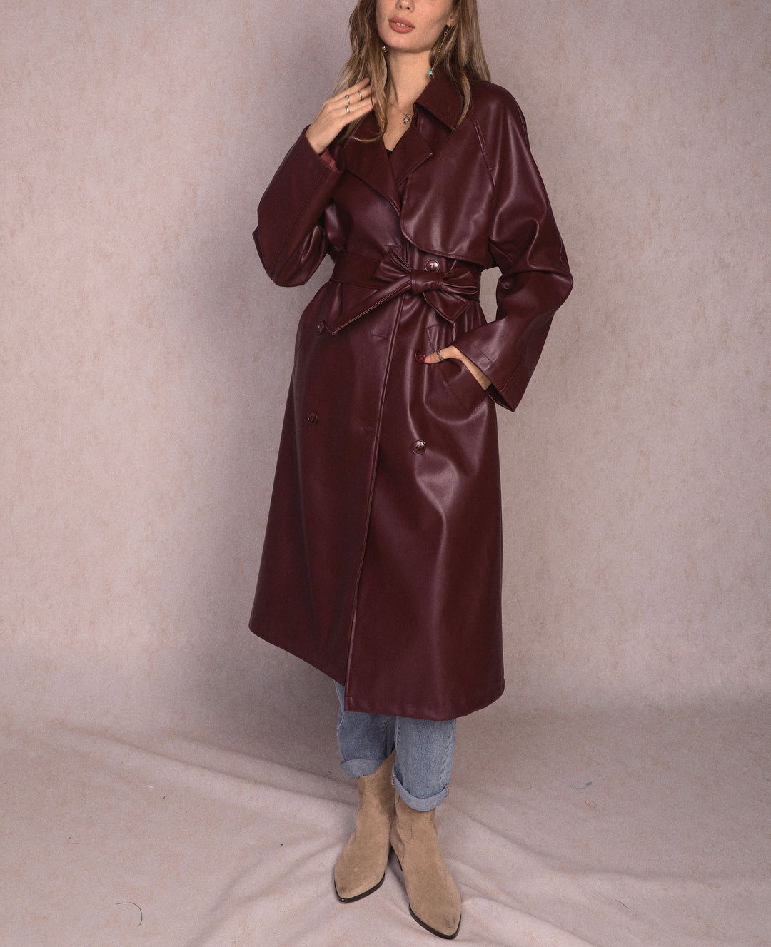 Trench similicuir bordeaux