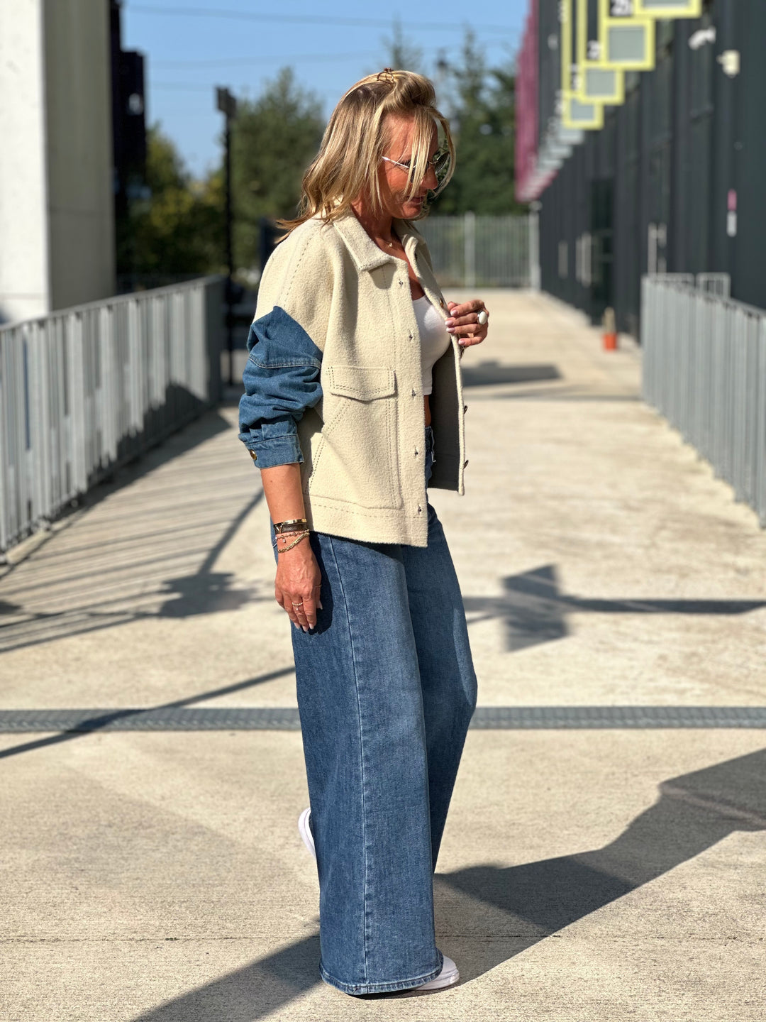 Veste lainer Beige manche jean Émilie