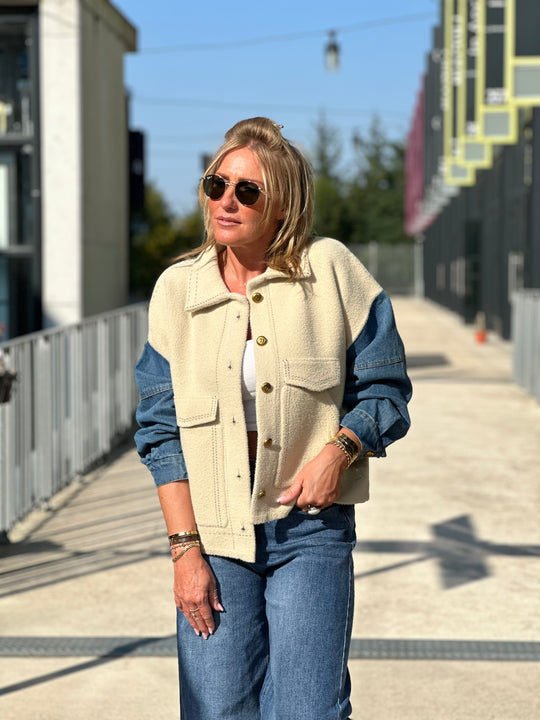 Veste lainer Beige manche jean Émilie