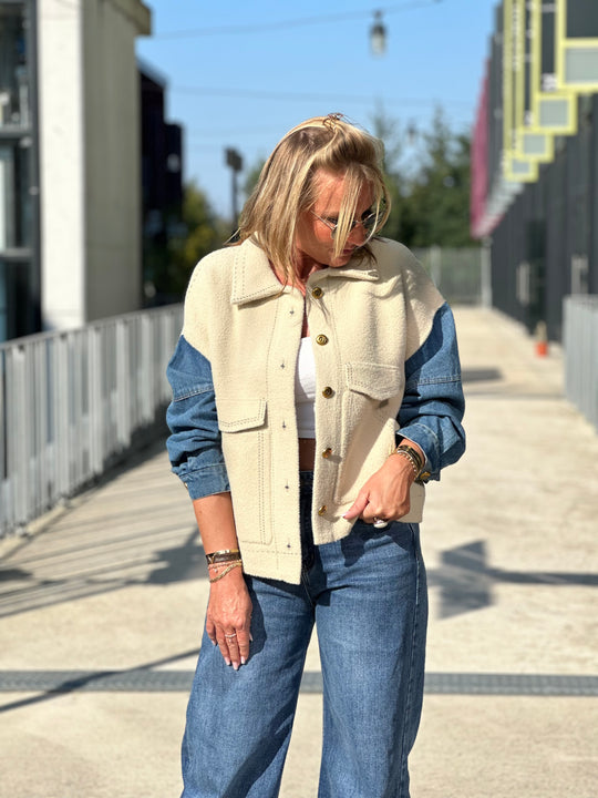 Veste lainer Beige manche jean Émilie