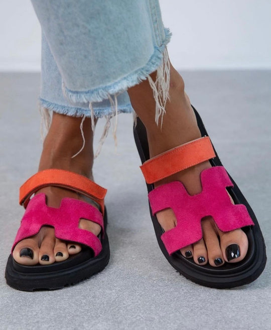 Sandal scratch Daim fushia/orange