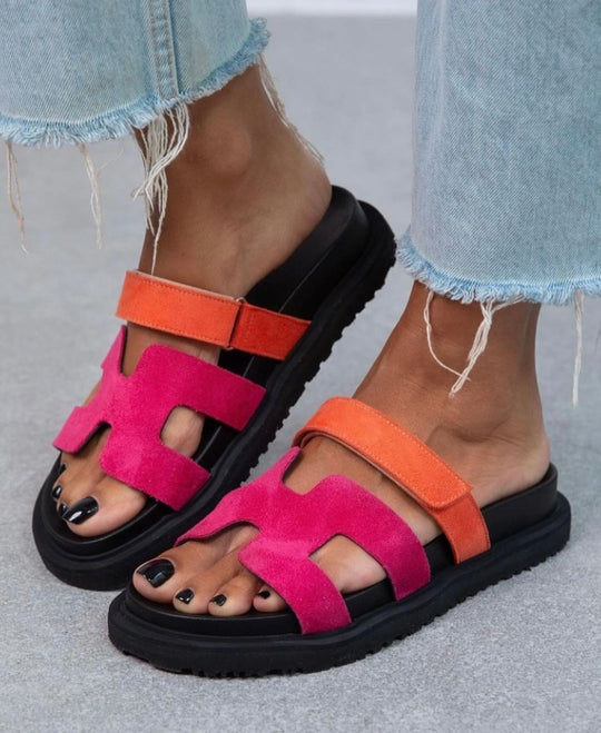 Sandal scratch Daim fushia/orange