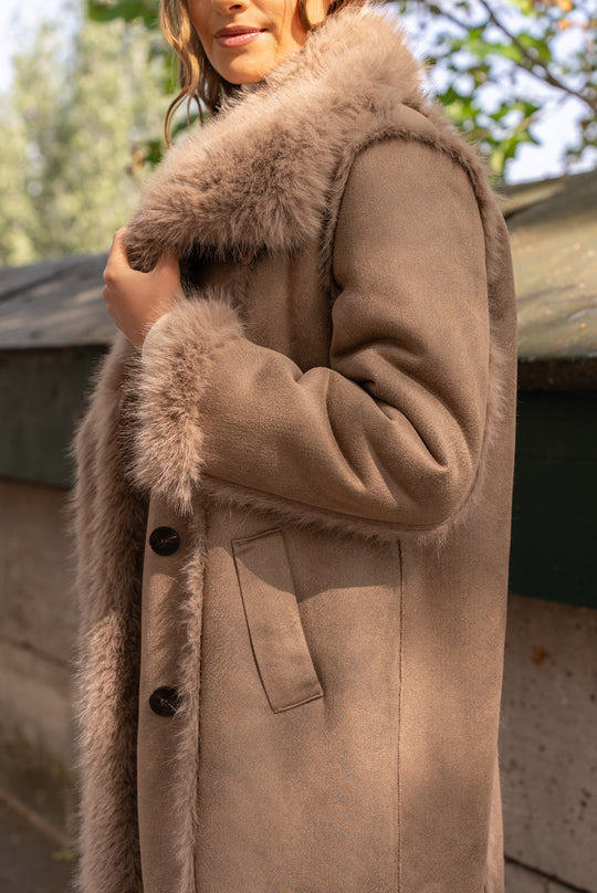 Manteau daim cuir aux fourrure taupe (réversible)202212