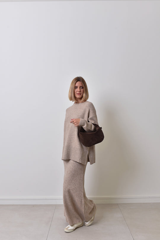 Ensemble maille jupe taupe Hélène