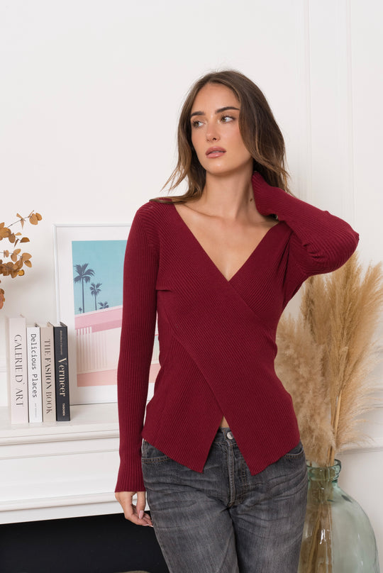 Pull simple croisé Bordeaux / Ki