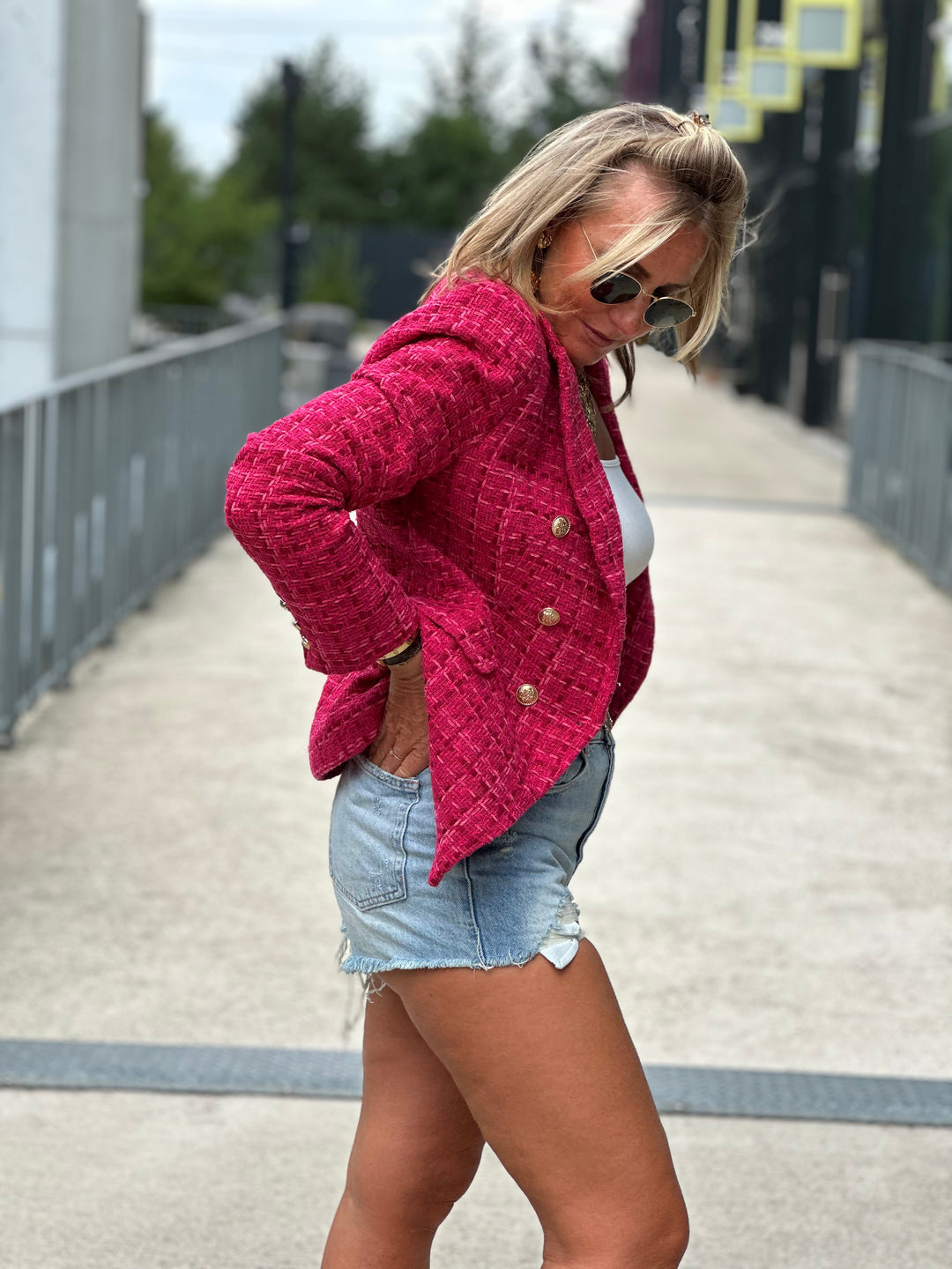 Veste tweed fushia/bordeaux/rose Louise