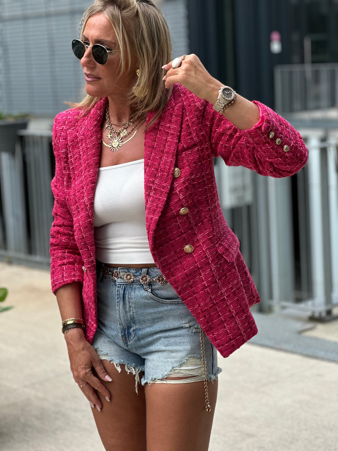 Veste tweed fushia/bordeaux/rose Louise