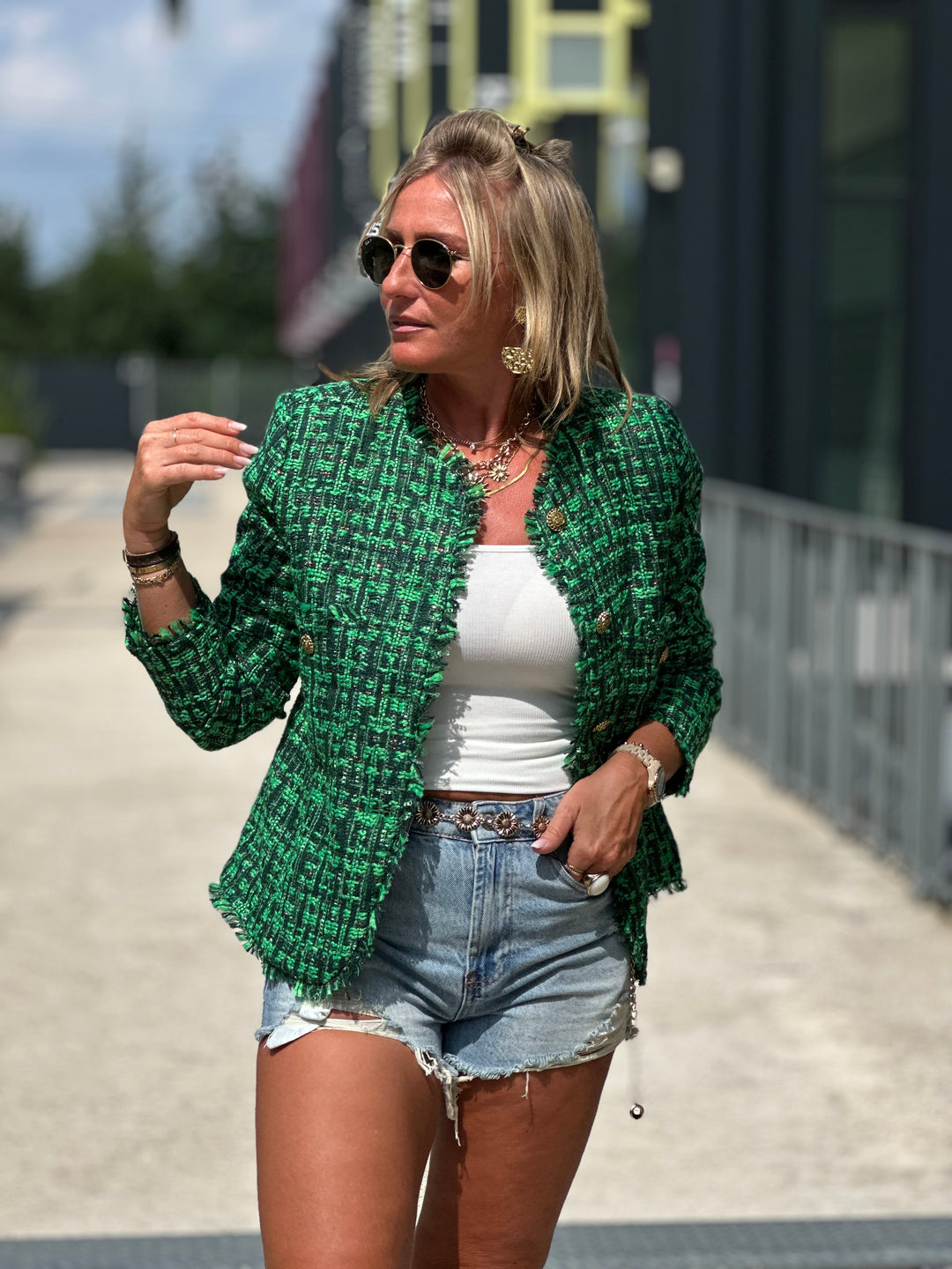 Veste tweed droite Vert Mia