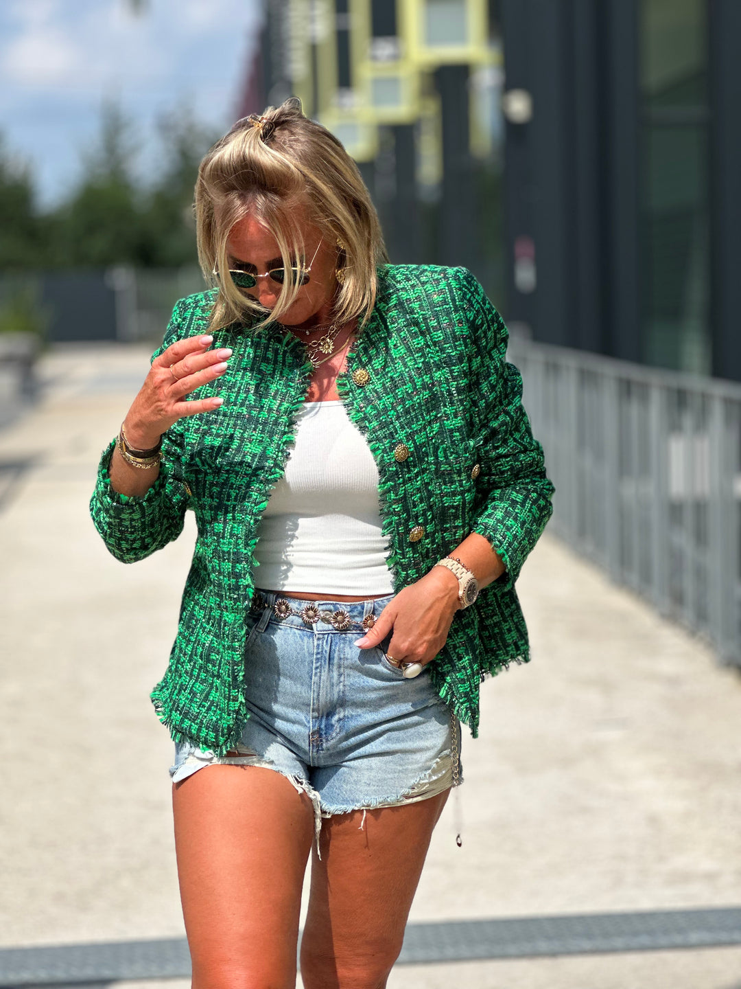 Veste tweed droite Vert Mia