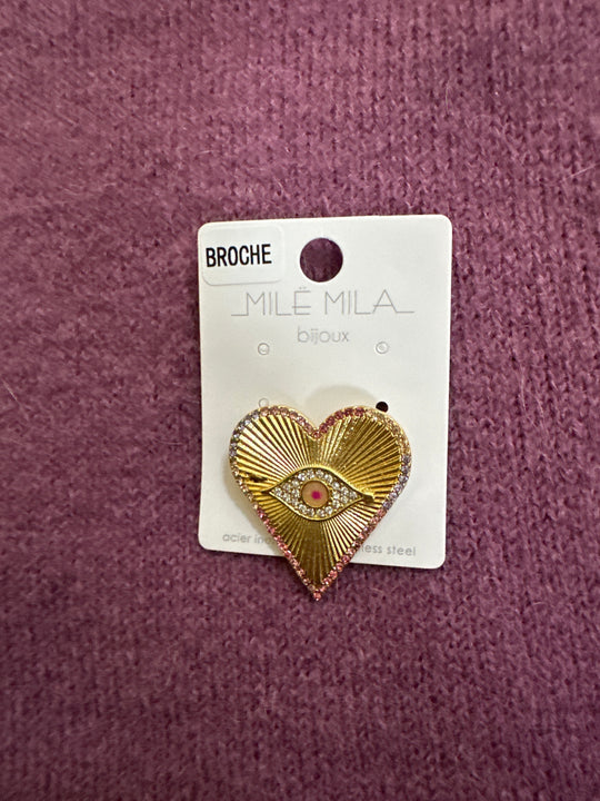 Broche petit coeur strass rose